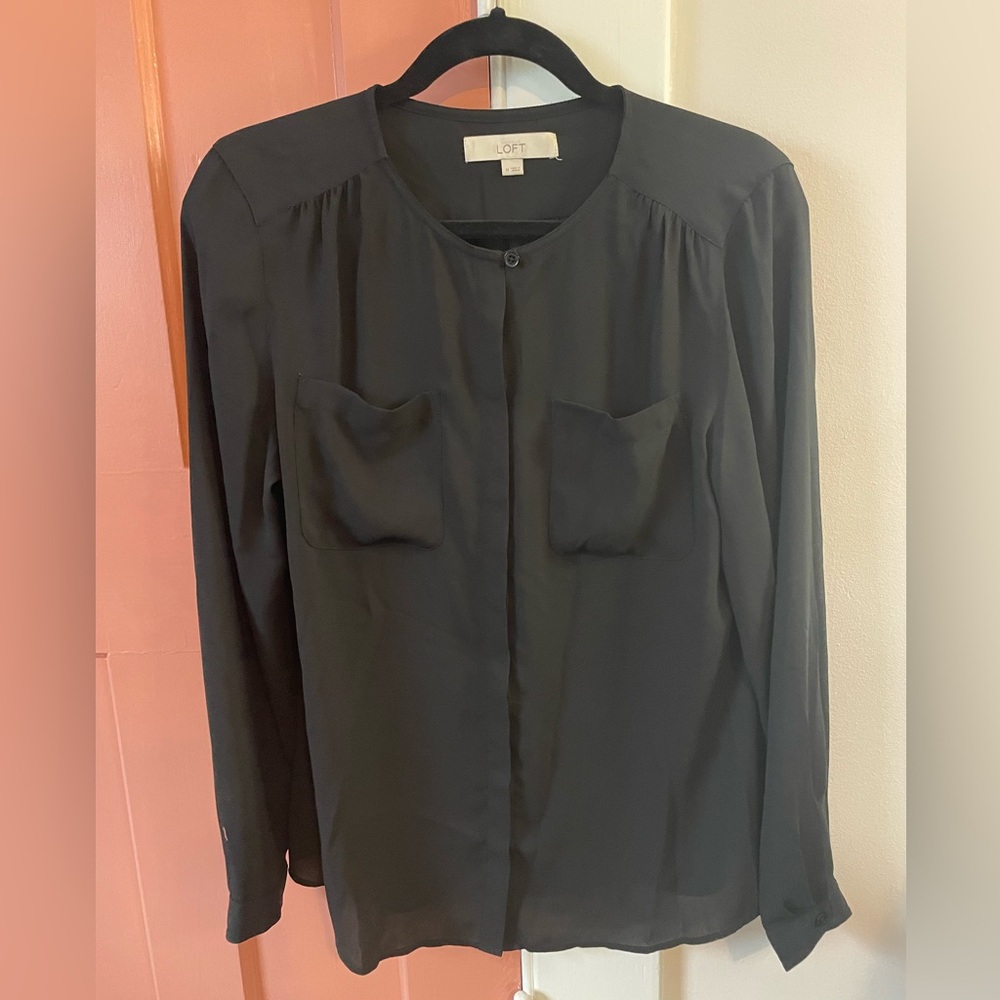 Black long-sleeve dressy top, size M
